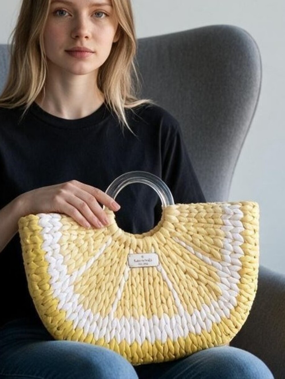 Kate Spade New York ♠️ Picnic Perfect Medium Lemon Straw Tote